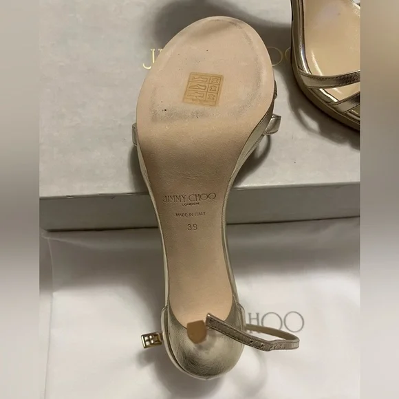 Jimmy Choo size EU39 gold 100mm strap sandals - Picture 4 of 4
